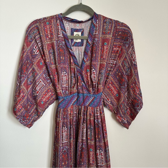 Anthropologie Omina Kimono Midi Dress Red Pattern - Picture 3 of 10